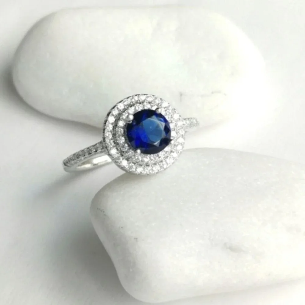 Lab Created Sapphire CZ Halo Ring size 8
